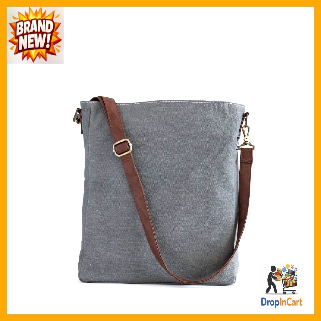 Recycled Canvas Crossbody Bag Spacious Travel Chic Vegan Leather Strap